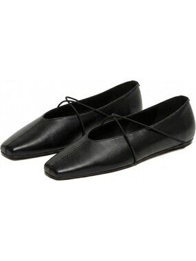 Women's Square Toe Ballet Flats Black Criss-Cross Straps Slip On Mary Jane Flat